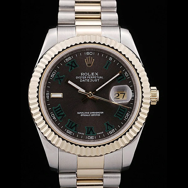 Rolex DateJust Gold Ribbed Pattern Bezel Black Dial new58678