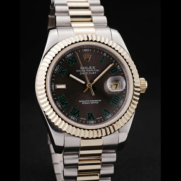 Rolex DateJust Gold Ribbed Pattern Bezel Black Dial new58678
