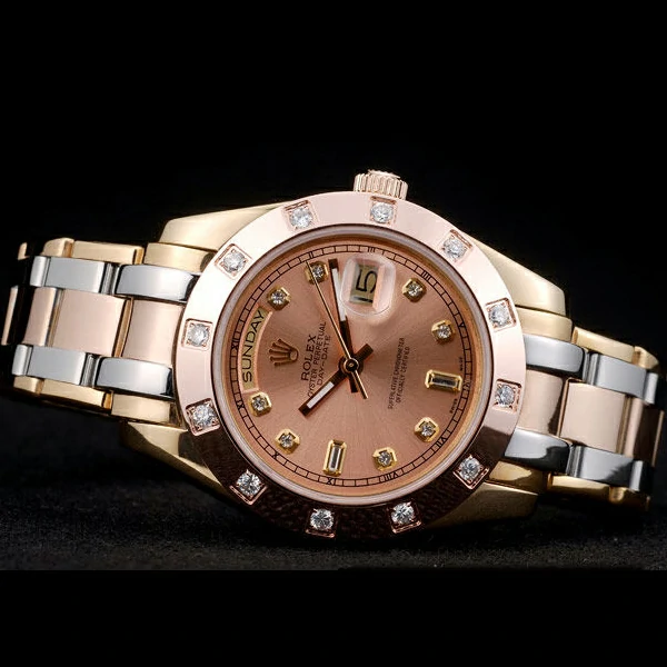 Rolex DayDate Diamond Plated Rose Gold Bezel Triple Colored Bracelet new58936