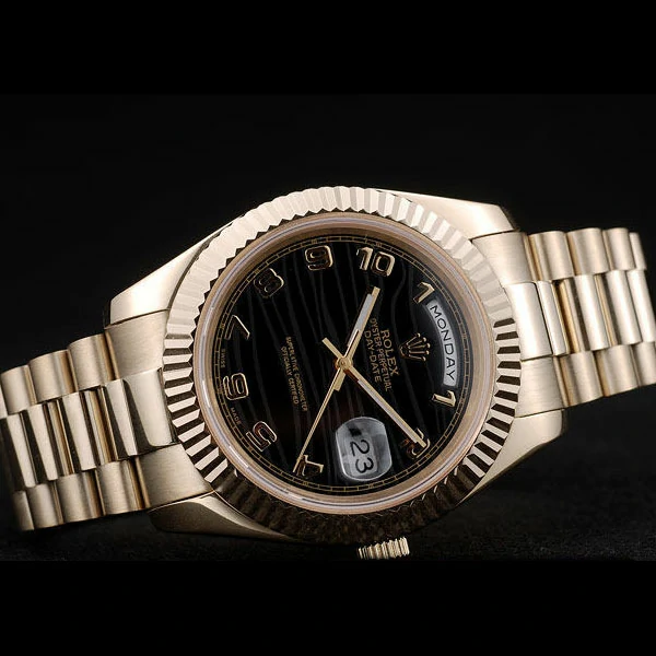 Rolex DayDate Gold Stainless Steel Ribbed Bezel Black Dial new58944