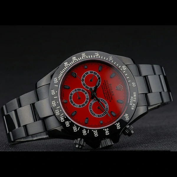 Rolex Daytona Black Ion Plated Tachymeter Black Stainless Steel Strap Red Dial new59212