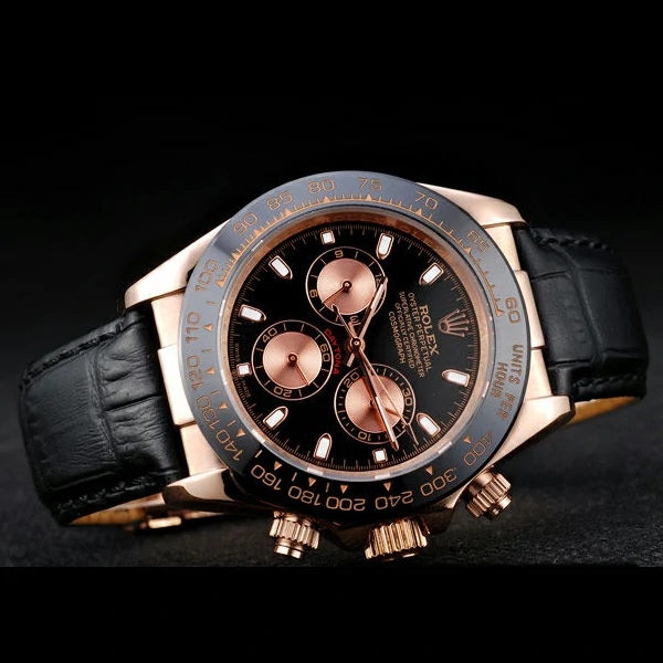 Rolex Daytona Rose Gold Case Black Dial Black Leather Strap new58730