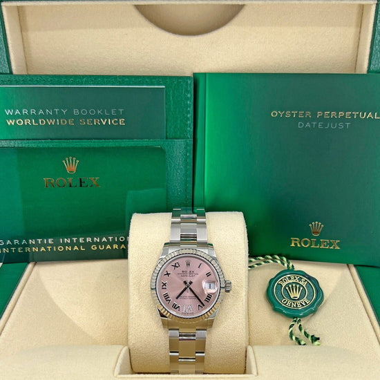 Rolex Replica Watch Datejust 31, Oystersteel and 18k White Gold with Diamonds, Pink Roman dial, 31mm, Fluted, Oyster, 278274-0023