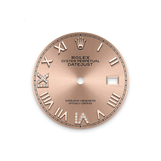 Rolex Replica Watch Datejust 36, Oystersteel and 18k Everose Gold, Rosé-colour set with diamonds dial, Fluted Jubilee, 126231-0049