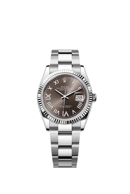 Rolex Replica Watch Datejust 36, Oystersteel and 18k White Gold, Dark grey set with diamonds dial, Fluted Oyster, 126234-0072