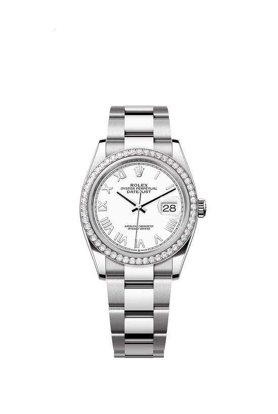Rolex Replica Watch Datejust 36, Oystersteel and 18k White Gold, Intense white dial, Diamond-set bezel Oyster, 126284rbr-0054