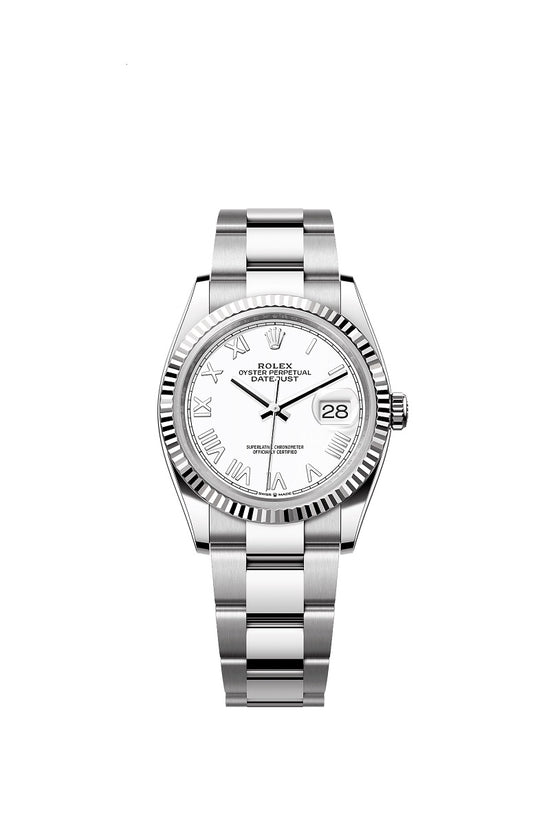 Rolex Replica Watch Datejust 36, Oystersteel and 18k White Gold, Intense white dial, Fluted Oyster, 126234-0062