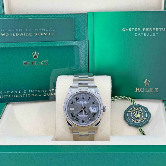 Rolex Replica Watch Datejust, 36mm, Oystersteel and 18k White Gold, Green Slate Roman, Oyster, Fluted, 126234-0046