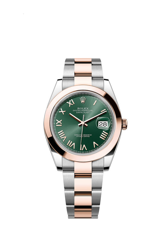 Rolex Replica Watch Datejust 41, Oystersteel and 18k Everose Gold, Mint green sunray Roman dial, Smooth Oyster, 126301-0021