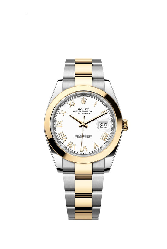 Rolex Replica Watch Datejust 41, Oystersteel and 18k Yellow Gold, Intense White Roman dial, Smooth Oyster, 126303-0025