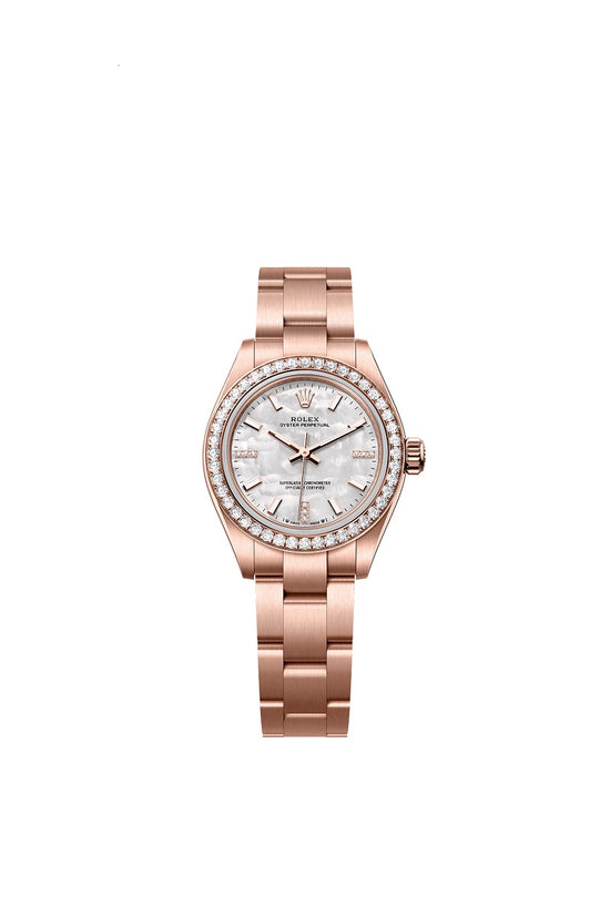Rolex Replica Watch Oyster Perpetual 28, 18k Everose Gold and Diamonds, 28mm, White Mother-of-Pearl dial, Oyster, 276245rbr-0001