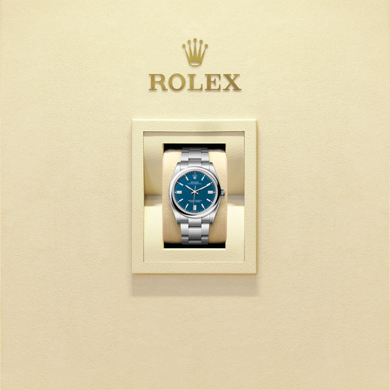 Rolex Replica Watch Oyster Perpetual, Oystersteel 36mm, Blue dial, Domed Oyster, 126000-0015