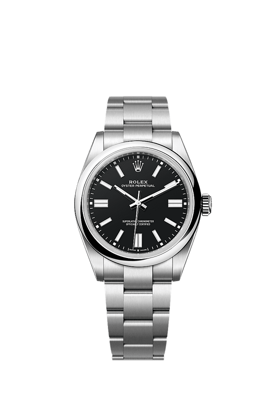 Rolex Replica Watch Oyster Perpetual, Oystersteel 41mm, Black dial, Domed Oyster, 134300-0008