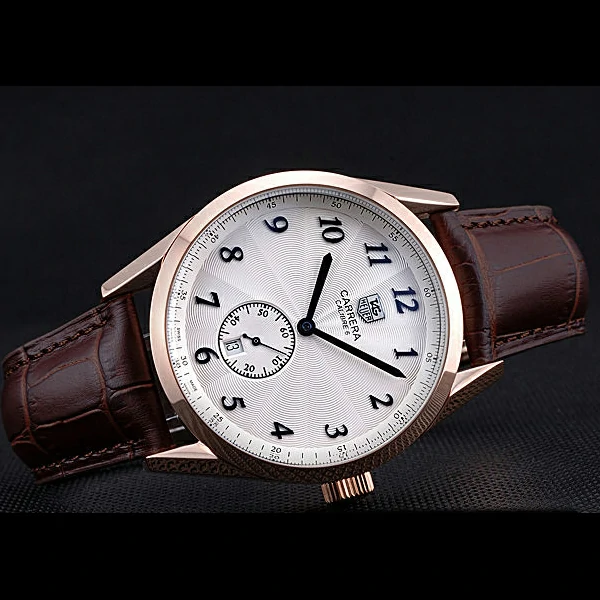 Tag Heuer Carerra Calibre 6 White Dial Blue Numbers Brown Leather Band new60058