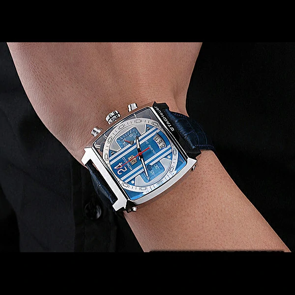 Tag Heuer Monaco 24 Calibre 36 Chronograph Blue And Grey Stripes Dial Blue Leather Strap new60169