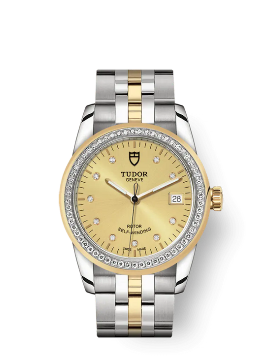 Tudor Replica Watch Glamour Date, Stainless Steel and 18k Yellow Gold with Diamond-set dial and Diamond-set bezel, 36mm, M55023-0026
