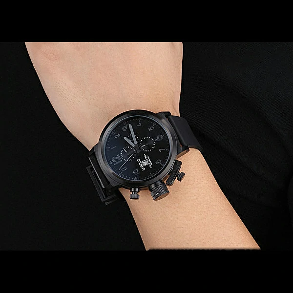 U Boat Flightdeck Black Dial Black Steel Case Black Rubber Bracelet new60639