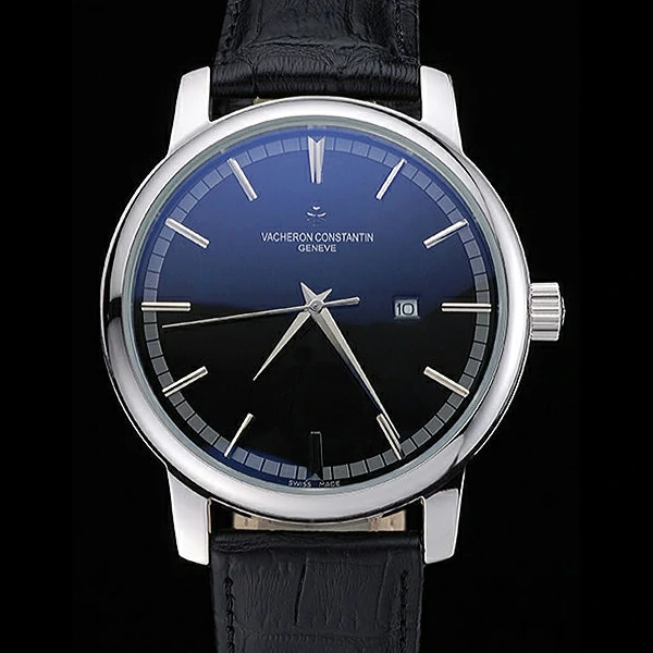 Vacheron Constantin Patrimony Contemporary Silver Case Black Dial Black Leather Strap new60202